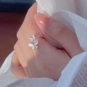 NOVAMART Fine Romantic Butterfly Inlay Micro Pave Silver <b>Ring</b>-<b>Size</b> <b>Adjustable</b> Gift-Ready Wholesale Export - Product Image 2