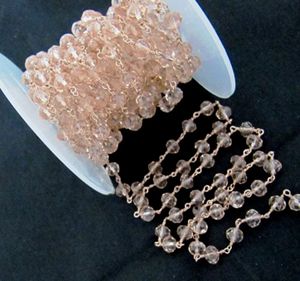 Perles à facettes Rondelle de Quartz rose de haute qualité 6mm chaîne de chapelet enveloppée de fil de pierres précieuses Hydro Aati pour la fabrication de bijoux - Product Image 4