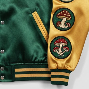 Veste de baseball universitaire personnalisée avec logo brodé en chenille satinée sur le devant, style streetwear pour hommes, écologique et respirante, vente en gros - Product Image 6