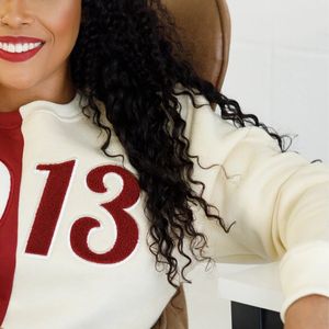 Sweat-shirt à col rond en chenille bicolore 1913, en polaire premium, personnalisable, pour sororité grecque DST Delta, chaud pour l'hiver - Product Image 5