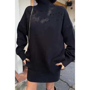 ชุดเสื้อถักคอเต่าลายฉลุ รุ่น 10256 สไตล์ลำลองสำหรับฤดูใบไม้ร่วง - Product Image 6