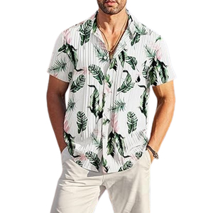 Camisa de playa de verano con botones informales para hombre, blanca, verde, rosa, a rayas transpirables antiarrugas con patrón sólido - Product Image 1