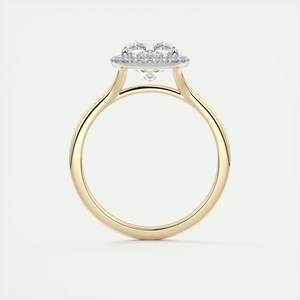Bague de fiançailles taille coussin avec diamant rond latéral certifié IGI, cultivé en laboratoire, or jaune massif, avec halo caché, bague fine - Product Image 4