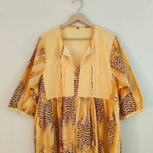 Vestido Largo Casual de Verano con Estampado Animal, Cuello en V y Manga Larga, 100% Algodón - Product Image 2