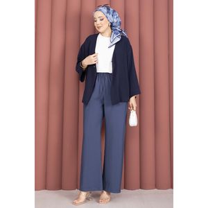 Casual for Tencel <b>Trousers</b> with <b>Elastic</b> <b>Waist</b> and Pockets Indigo Crepe Fabric Breathable Wide Leg Cargo Pants XL Size - Product Image 4