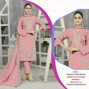 El último material pesado de viscosa Santoon Organza bordado con trabajo de piedra y trabajo bordado único Dupatta - Product Image 3