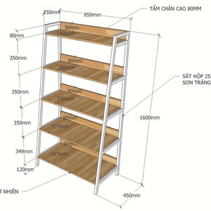 Étagère à 5 niveaux en forme de trapèze avec structure en fer et bois de caoutchouc (45x85x160cm) de type sur pied pour salon KKS003 - Product Image 5