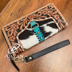 2025 flambant neuf femmes longue RFID blocage voyage portefeuille usiné à la main en cuir de vachette bracelet pochette grande capacité fermeture éclair portefeuilles - Product Image 1