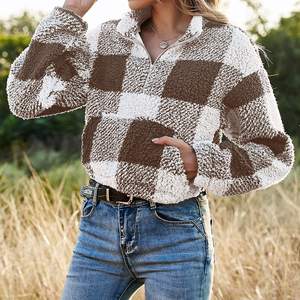 Sudadera de piel sintética de alta calidad para mujer, sudadera peluda con media cremallera, jersey de Sherpa corto de lana cálida, sudadera informal de invierno, diseño propio - Product Image 6