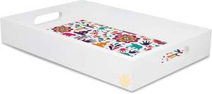 HF Crafts Bandeja DE SERVICIO DE MADERA MDF rectangular pintada a mano azul Bandeja decorativa en forma de hogar para uso doméstico ecológico - Product Image 2