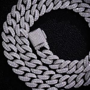 Custom <b>cuban</b> link <b>chain</b> <b>necklace</b> 10mm 925 silver moissanite two row stones hip hop rap style gift jewelry - Product Image 6