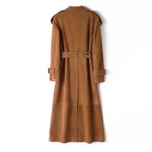 2024 hiver Style européen femmes en cuir véritable Trench Coat enfant daim grand revers Double poitrine ceinture imperméable pardessus hommes - Product Image 5