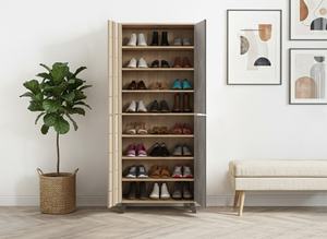 Étagère à chaussures de luxe à 8 niveaux SC603, chêne somana clair, panneau de particules en marbre clair, meubles de maison, design contemporain, salon, appartement - Product Image 2