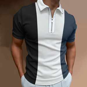 Polo a rayas de Color sólido para hombre, Polo de manga corta con cuello vuelto y cremallera para golf, ropa de calle informal para hombre, camisetas de verano - Product Image 4