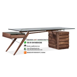 Bán hot chất lượng cao hiện đại sang trọng văn phòng bàn đồ nội thất văn phòng thước đo góc bàn gỗ 1 & 4 ngăn kéo với <span class=keywords><strong>Glass</strong></span> & gỗ Top - Product Image 1