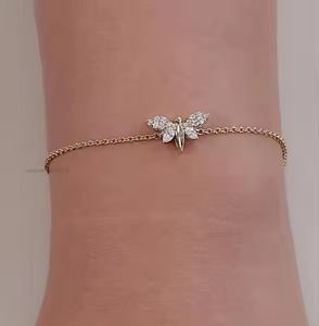 Bracelet en diamant naturel Marquise Bracelet en diamant en or massif 14 carats Bracelet papillon en diamant rond Chaîne - Product Image 4