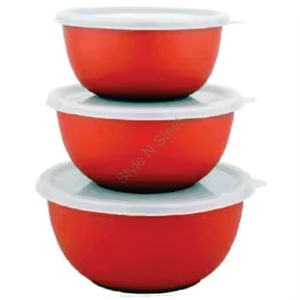 Precio al por mayor Premium Euro Bowl Set con tapa 3 piezas Metal Round Bowl en multicolor 450 mL 700 ml 1200 ml Tamaños - Product Image 4
