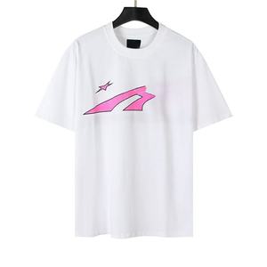 เสื้อยืดลำลองสำหรับผู้ชายเสื้อยืดออกกำลังกายผ้าฝ้ายปากีสถานพิมพ์ลายระยิบระยับสีชมพู
