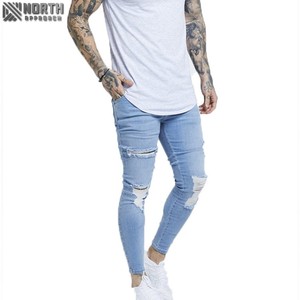 Pantalones vaqueros de alta calidad para hombre a la moda personalizados, pantalones vaqueros a granel, pantalones Vaqueros pitillo informales, diseño de calle ajustado, morado - Product Image 4