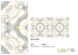 Carreaux en porcelaine brillants finition marbre doré 600x1200mm Vitrifiés Antibactériens Résistants à l'usure pour usage intérieur Hôtels - Product Image 3