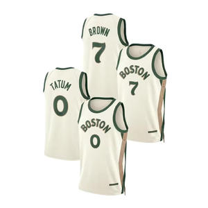 Maillot de basket-ball Bost-on en gros, cousu, pour hommes, séchage rapide, rétro, uniforme de basket-ball américain, 0 Jayson Tatum, 7 Jaylen Brown - Product Image 1