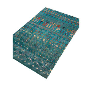 Tapis Manchaha bleu noué à la main en laine et soie de bambou, épaisseur 10 mm, motif géométrique abstrait, rectangulaire, pour couloir et maison, modèle Les-821 - Product Image 2
