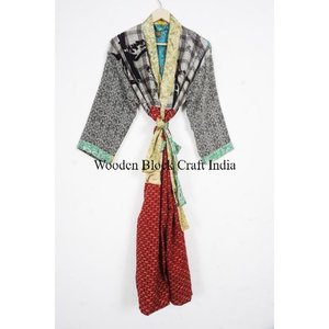 Vintage Silk Sari Kimono Hot Beach Wear <b>Women</b> Floral Printed Kimono <b>Robe</b> Sexy Silk <b>Robes</b> Patchwork Silk Kimono Dress - Product Image 6