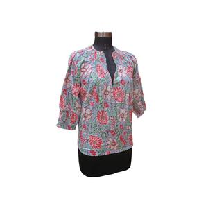 Haut décontracté vintage pour femme grande taille, 100 % coton, fait main, col rond, boutonné, demi-manches, longueur mini, écologique et respirant - Product Image 3