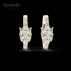 Boucles d'oreilles en forme de feuille de Bali en argent sterling 925 personnalisées avec accessoire de bijoux en diamant élégant en diamant rond - Product Image 2