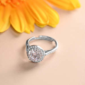 NOVAMART Fine Fashionable & Trendy 925 Sterling <b>Silver</b> Karla Solitaire Halo <b>Ring</b> <b>Adjustable</b> Size with 18K Gold Plating Wholesale - Product Image 2