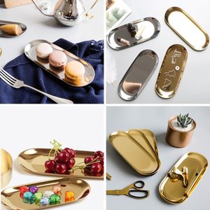 ชุดถาดสแตนเลสสำหรับวางของในห้องน้ำ ถาดเสิร์ฟขนาดเล็กสีเงิน ถาดใส่ของทรงรีสแตนเลส ถาดตกแต่งห้องน้ำสีเงิน - Product Image 4