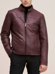 Men <b>Burgundy</b> Genuine <b>Leather</b> Winter Racer <b>Jacket</b> Eco-Friendly Breathable Slim Fit Stand Collar Vintage Cafe Moto Biker Gift - Product Image 6