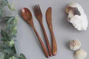 ช้อนไม้ทำมือแบบคลาสสิกจากอินเดีย ทนทาน ทำความสะอาดง่าย ล้างมือเท่านั้น ชุดช้อนส้อมที่จำเป็นสำหรับเสิร์ฟชา ทำอาหารในครัว - Product Image 5