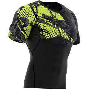 Chemises de sport de compression personnalisées pour hommes Rash Guard BJJ MMA Imprimé sérigraphié en soie Spandex/Polyester respirant Hauts de haute qualité - Product Image 5