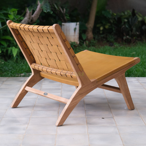 Silla de comedor moderna para exterior con marco de madera maciza de teca y diseño minimalista tejido de ratán ecológico - Product Image 6