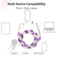 Câble de données USB perlé à la main, 8 couleurs, perles décoratives, connecteur multifonction 4 en 1, cordon de charge universel pour téléphone portable
