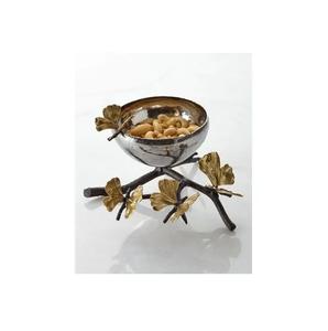ชามสลัดผลไม้พร้อมช้อนทองสำหรับตกแต่งสาขาทำจากโลหะหรูหราพร้อมใบสีเงินพร้อมก้านสีทอง - Product Image 2