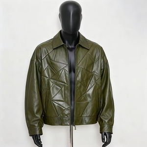 OEM Custom <b>Men's</b> Embossed Logo Stand Collar <b>Trucker</b> Motorcycle Bomber <b>Jacket</b> Winter Season PU Leather <b>Jacket</b> - Product Image 3