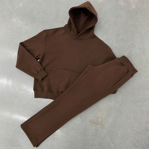 2025 nueva venta al por mayor de invierno de los hombres ligeros de algodón sólido con capucha de 2 piezas conjunto de chándal pantalones de chándal y Sudadera con capucha personalizable - Product Image 3