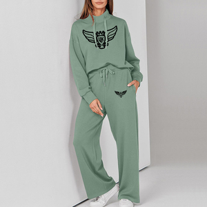 Ensemble de survêtement pour femmes personnalisé en 2 pièces, ensemble de survêtement d'hiver, sweat-shirt à cordon de serrage, pantalon de survêtement à jambes larges, ensemble de détente, survêtement - Product Image 1