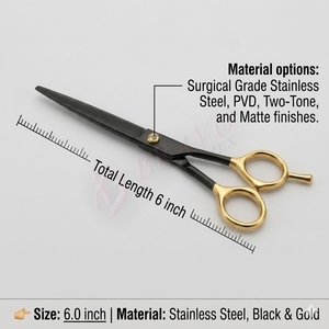 Tijeras de Peluquería Profesionales de 6 Pulgadas, Acero Inoxidable, Mango Negro y Dorado, Tijeras para Cortar Cabello en Salón - Product Image 2