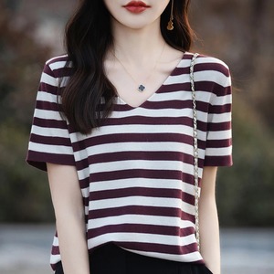 ฤดูร้อนผ้าฝ้ายแขนสั้นเสื้อยืดผู้หญิงสีทึบผู้หญิงแฟชั่นหลวมสีตัดกันกระโปรงบางบางระบายอากาศ - Product Image 6