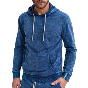 Sweat à capuche pour homme personnalisé en coton 100% avec lavage à l'acide bleu tendance, coupe ample, technique d'impression hivernale, logo complet - Product Image 1