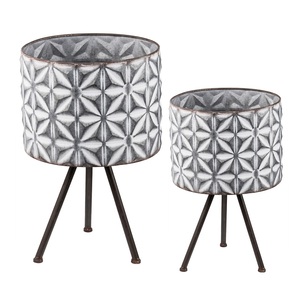 hot sale galvanized planterSet of 3 Home <b>Decorative</b> <b>Flower</b> Pot & Planter Galvanized Planter Pot with Tray <b>Flower</b> Pots & Planters - Product Image 3