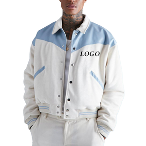 Venta al por mayor de chaqueta de béisbol con logotipo personalizado, chaqueta holgada BOXY Varsity para hombre, bloque de Color, dobladillo acanalado, abrigo abotonado, chaquetas de lana para hombre - Product Image 4