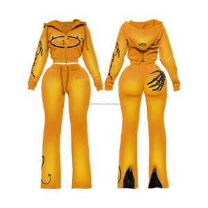 Conjunto de Sudadera Corta con Cremallera y Pantalones Anchos de Chándal para Mujer 2026 - Chándal de Alta Calidad con Bordado Desgastado Estilo Urbano - Product Image 6