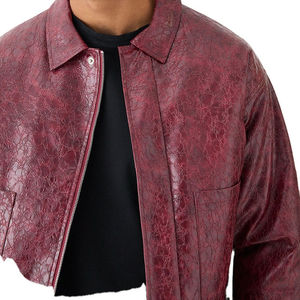 Blouson d'hiver respirant et chauffant pour homme, style américain, en cuir de vachette ciré bordeaux, style motard, col montant, personnalisable - Product Image 2