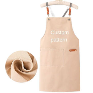 Delantal de cocina impermeable de Material impreso personalizado, delantal de Barista, delantal de lona de algodón liso de Color rosa, tamaño para adultos - Product Image 1