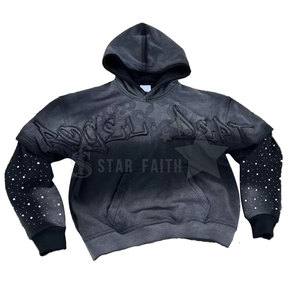 Sudadera con capucha transpirable con diamantes de imitación y lavado ácido para mujer, ropa informal con estilo, jersey de piedra brillante para aspecto callejero - Product Image 2