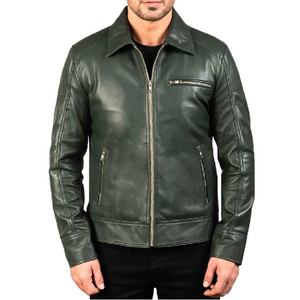 Veste en cuir vintage à col vert pour homme avec un design classique de qualité supérieure, coupe confortable, matière durable - Product Image 3